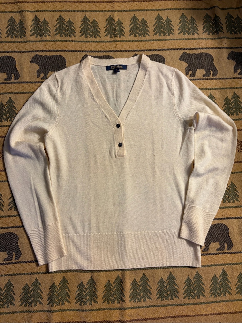 Brooks Brothers Cream V-Neck Henley Pullover